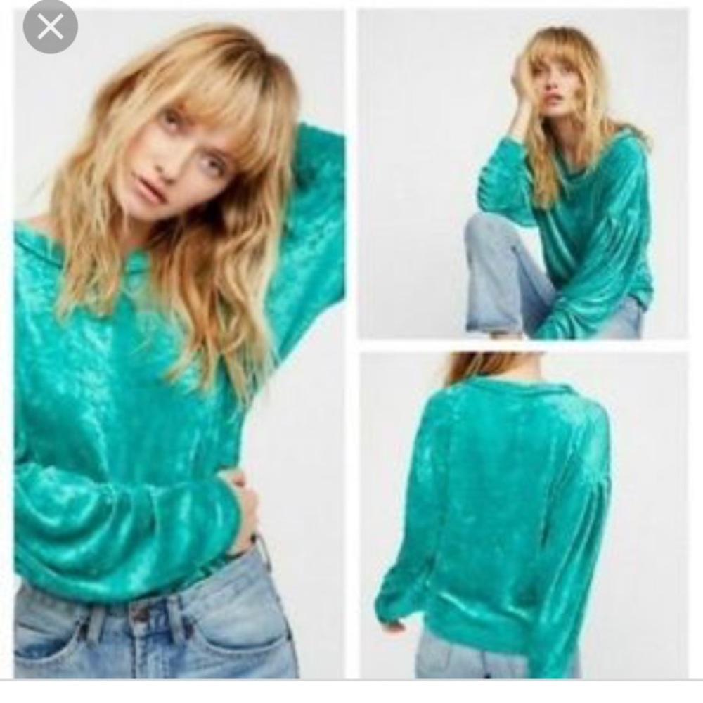 FREE PEOPLE Milan velvet pullover sea green top